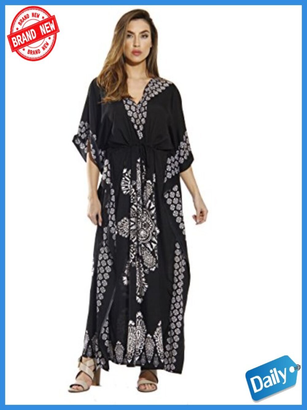Lightweight Loose Fit Micro Caftan Nightgown with Medallion Print